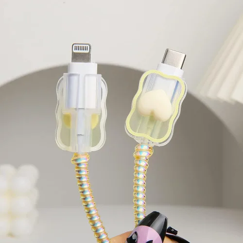 Vista 8 de Compatible con iPhone de 18 W/20 W, funda de cargador USB-C, bonito protector de cargador suave transparente con ondas de corazón 3D, bonito