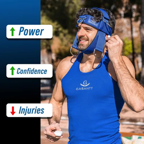 Vista 9 de Ejercitador de cuello y entrenador de cuello. Arnés de cuello ajustable para levantamiento de pesas, entrenamiento de cuello de 4 direcciones