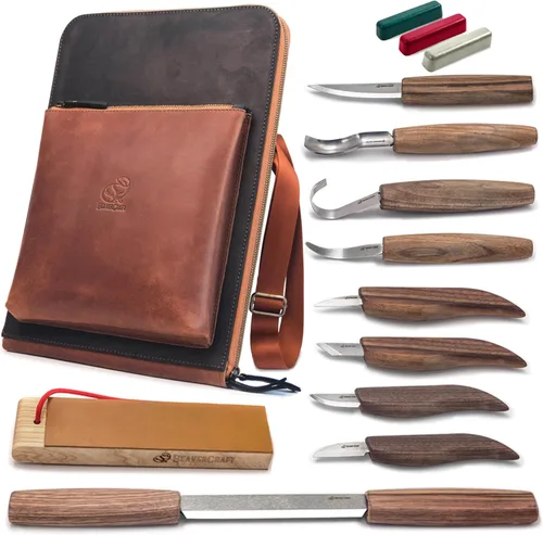 BeaverCraft Kit de tallado de madera de lujo S50X – Herramientas de tallado de madera – Juego de cuchillos de tallado de madera con cuchara – Kit de
