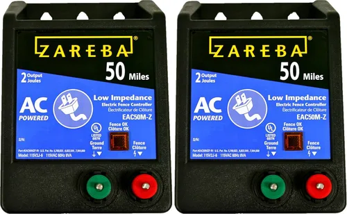 Zareba EAC50M-Z - Cargador eléctrico de valla de baja impendencia alimentado por CA – Energizador eléctrico de 50 millas para cerca, contiene
