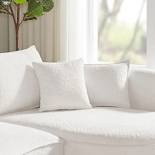 Vista 48 de JUSTONE Sofá de sala de estar curvado moderno de mediados de siglo de 101 pulgadas, sofá de tela Boucle de 4 asientos para dormitorio, oficina, beige