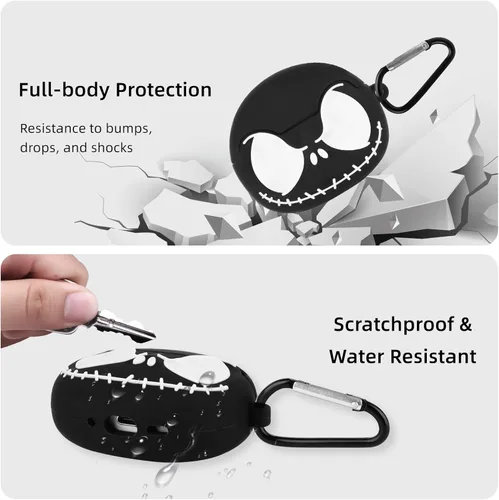 Vista 6 de Funda compatible con Apple AirPods Pro 3 con kit de limpieza [ojos que brillan en la oscuridad], funda de silicona suave 3D divertida calavera