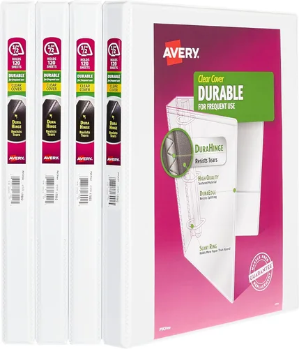 Avery Durable View - Carpetas de 3 anillos inclinados de 0.5 pulgadas para suministros de hogar, escuela, oficina u organización, paquete de 4