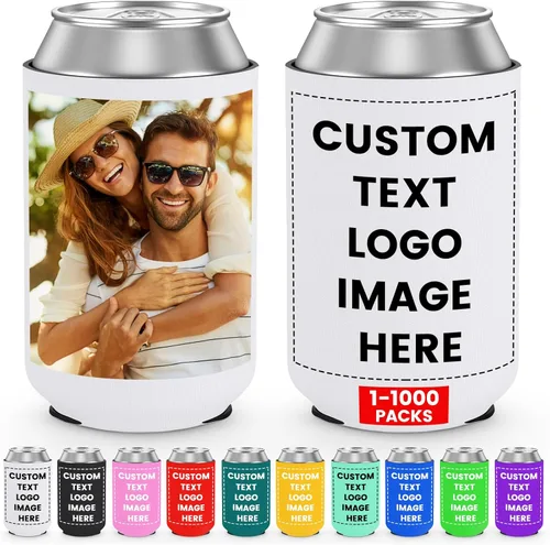 Vista 12 de Fundas enfriadoras de latas delgadas personalizadas a granel, soporte de botella de neopreno aislado con logotipo, imagen, texto para boda