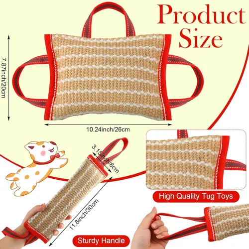 Vista 3 de Libima 2 almohadas para perros con asas fuertes, herramientas de entrenamiento de tira y afloja, almohadilla de lino para cachorros, jóvenes