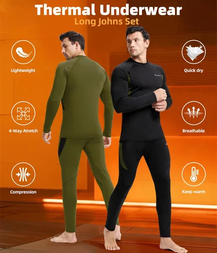 Vista 3 de romision 2 Pack Thermal Underwear for Men Long Johns Fleece Lined Hunting Gear Bottom Top Set Base Layer Cold Weather XS-4XL