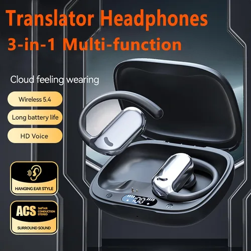 Vista 2 de Auriculares con traductor de lenguaje AI, audífonos de traducción 3 en 1 en tiempo real, 144 idiomas para aplicación, auriculares de oído abierto