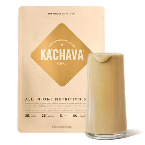 Ka'Chava Batido de comida para todo el cuerpo Chai de 2 libras, proteína vegana en polvo con más de 85 superalimentos y verduras, reemplazo de
