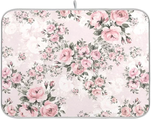Vista 11 de Linda alfombrilla de secado de platos con hongos y plantas silvestres para encimera de cocina, almohadilla absorbente de microfibra, mediana 16x18