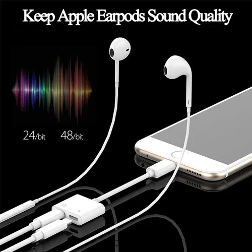 Vista 5 de [Certificado Apple MFi] Divisor de adaptador de auriculares para iPhone, 2 en 1, cargador Lightning doble, adaptador de audio auxiliar para iPhone