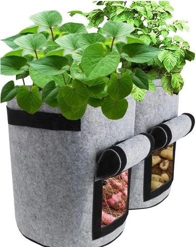 Paquete de 2 bolsas de cultivo de papas de 4 galones, bolsa de maceta resistente, bolsas de cultivo gruesas para jardín con asas y ventana de Gris