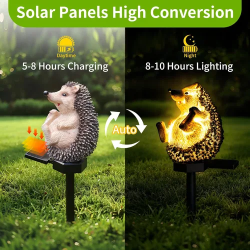 Vista 2 de Luz solar de jardín para decoración al aire libre, luz LED solar con estaca, luz impermeable para decoración de pasarela, patio, fiesta, erizo beige