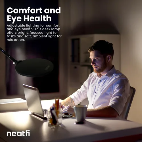 Vista 2 de Neatfi Lámpara de escritorio multifuncional, regulable, 3 modos de luz, 5 niveles de brillo, luz de zoom/cámara web, controles táctiles, alimentado