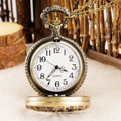 Vista 3 de Reloj de bolsillo de cuarzo para hombre, ojos verdes, forma de caja redonda, collar de bolsillo