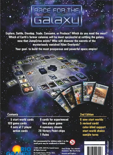Vista 2 de Rio Grande Games Race for the Galaxy - Juego de cartas de estrategia, 2-4 Eurojuego icónico de ciencia ficción para adultos y adolescentes a partir