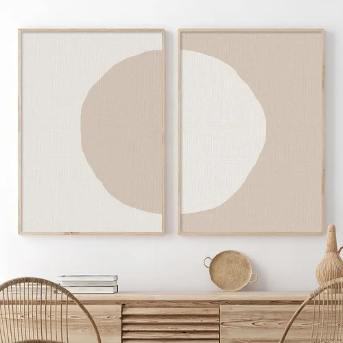 Arte abstracto bohemio para pared, arte geométrico beige, pintura moderna de mediados de siglo, pósteres bohemios beige, lienzo abstracto circular,