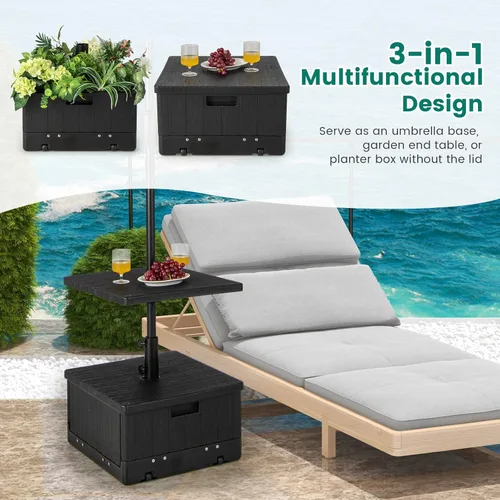 Vista 8 de Giantex Mesa auxiliar para exteriores con soporte para paraguas, bolsa con peso rellenable de 175 libras, bandeja de mesa ajustable para paraguas, 2