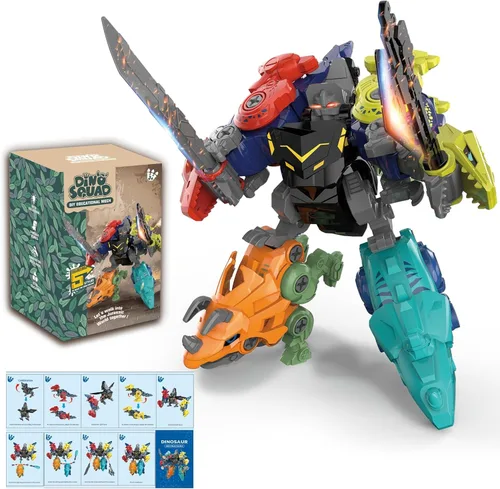 Vista 4 de Robot de transformación de dinosaurio 5 en 1, juego de juguetes desmontables para niños de 3, 4, 5, 6, 7, 8 años, construcción de construcción DIY