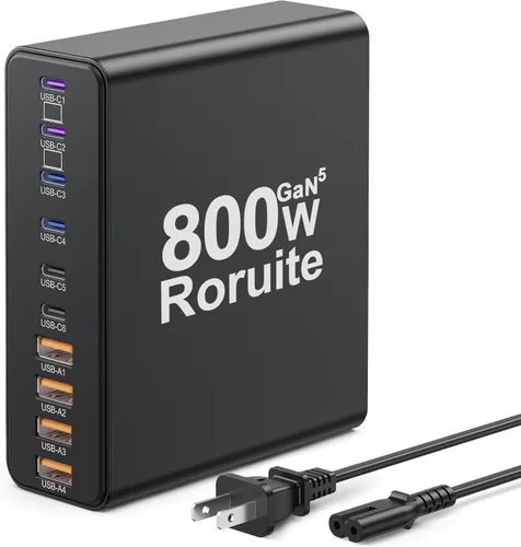 Estación de carga USB C de 800 W, 120 W PD GaN5 cargador USB C súper rápido, bloque de 10 puertos, tipo C para PC, laptop, MacBook Pro/cargador de