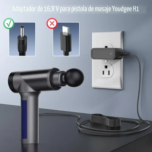 Vista 2 de Cargador de 16.8 V para Youdgee H1 Mini pistola de masaje muscular Adaptador de corriente para Youdgee Deep Tissue Percusión Masajeador Sominyu