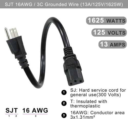 Vista 2 de Cable de alimentación para computadora de 1 pie - 1 paquete de 16 Negro 1 paquete