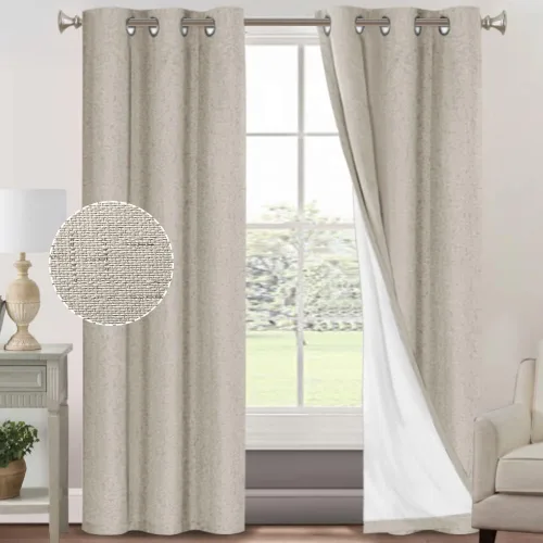 Vista 460 de Primitive - Cortinas opacas 100 % de lino texturizado natural para dormitorio, sala de estar, cortinas para ahorra energía, tela de arpillera