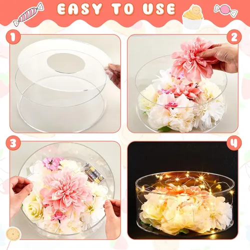 Vista 3 de 3 piezas de soporte acrílico para pasteles con luces LED, transparente rellenable, caja cilíndrica redonda de 3 niveles para Navidad, boda