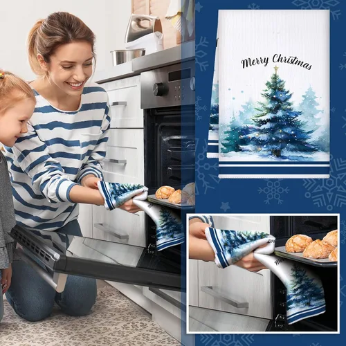 Vista 8 de 6 toallas de cocina navideñas, cuadros negros, dibujos animados