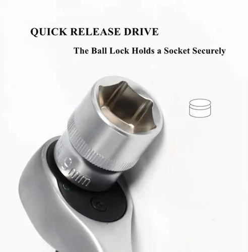 Vista 5 de FLZOSPER Llave de trinquete de enchufe de 1/2", trinquete de desplazamiento compuesto de liberación rápida de 10", cabeza ovalada de 72 dientes