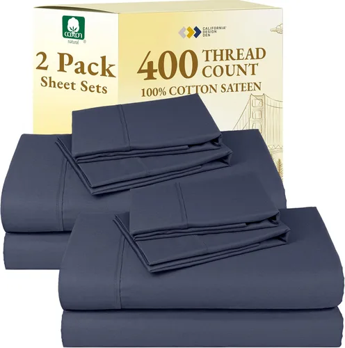 Vista 36 de CALIFORNIA DESIGN DEN - Juego de 2 sábanas de 400 hilos y satén de algodón 100% natural, transpirables, extrasuaves, refrescantes, resistentes a