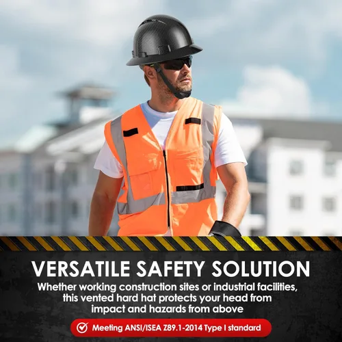 Vista 7 de Zeluga Casco duro de ala completa HDPE, casco de seguridad de construcción con orificios ventilados, suspensión de trinquete ajustable de 6 puntos