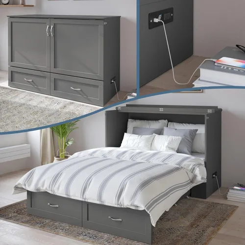 Vista 23 de AFI, Hamilton Murphy - Cómoda de cama individual XL con colchón de 6 pulgadas, cajón de almacenamiento y cargador USB integrado, color gris