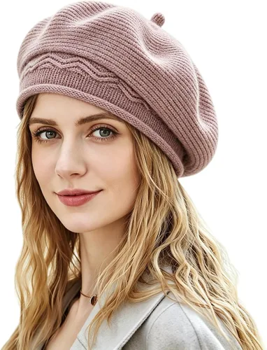 Vista 9 de Sombrero boina para mujer, estilo francés, forro de lana cálido, boina de invierno, moda, gorro tejido de punto Beige