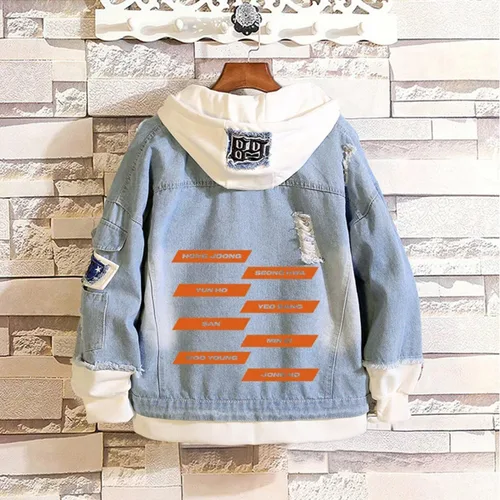 Vista 3 de KPOP Skz - Chaqueta de mezclilla con capucha para mujer y hombre