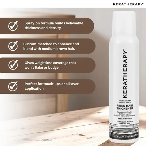 Vista 2 de Keratherapy Spray espesante de fibra con infusión de queratina, marrón medio, 4 onzas líquidas, 4.7 fl oz – Laca para el cabello voluminizadora