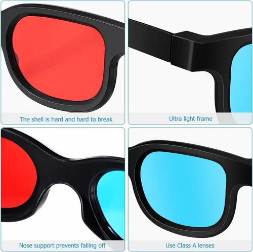 Vista 4 de Gadpiparty Gafas de juego de películas 3D, 10 unidades, rojo-azul, 3D, lentes de visión 3D, marco de plástico, lente de resina negra, compatible