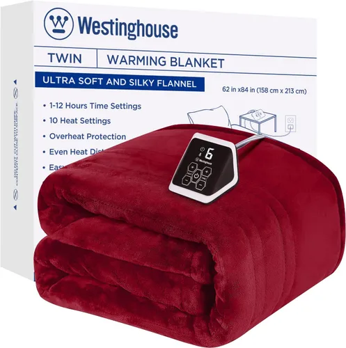 Westinghouse Manta térmica tamaño individual, manta de calefacción eléctrica con 10 niveles de calefacción, 1-12 horas de apagado automático, manta