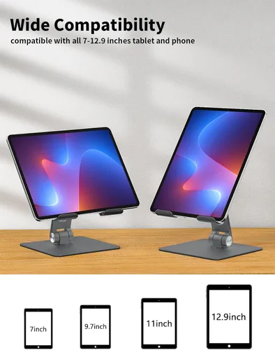 Vista 2 de ALASHI Tablet Stand for Desk, Multi-Angle Adjustable, Foldable Portable Tablet Stands, Ergonomic Design Tablet Holder Compatible with 4 to 13 Inches