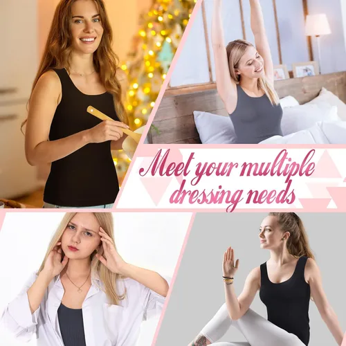 Vista 7 de Sintege Camiseta térmica sin mangas para mujer, con forro polar, camiseta interior para mujer, mezcla de algodón, chaleco de capa base cálida