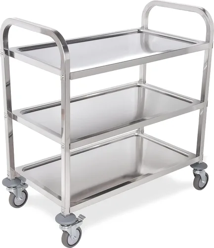 Carrito de servicio Carlisle, acero inoxidable, 3 estantes, capacidad de 400 libras, L, Acero inoxidable, 1
