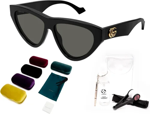 Vista 2 de Gucci GG1333S - Gafas de sol para mujer con forma de ojo de gato + paquete con kit de gafas de lujo eSHADES, Negro