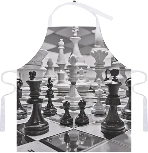 Vista 7 de Personalized Black And White Chess Adult Apron, Kitchen Cooking Aprons for Woman Man, Adjustable Bib Apron with Pocket for Baking, BBQ Crafting
