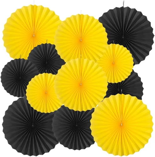 Vista 28 de MOWO Abanicos de papel negro para colgar decoración (negro, 6 piezas)