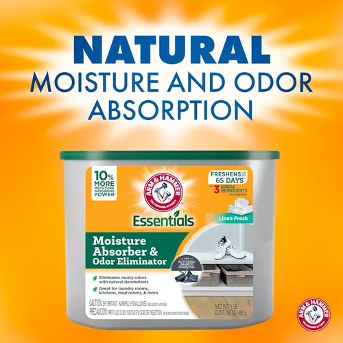 Vista 3 de Arm & Hammer Essentials - Recipiente desechable absorbente de humedad y eliminador de olores, Frescura de Lino, 1 libra, paquete de 3, atrae