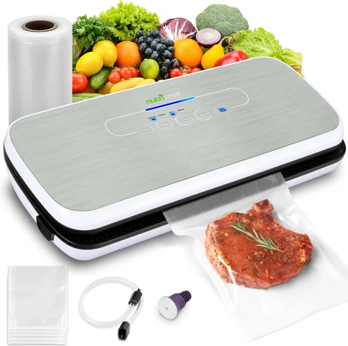Vista 8 de NutriChef Sellador automático al vacío de alimentos, sistema eléctrico de conservación por sellado de aire para alimentos secos y húmedos, control