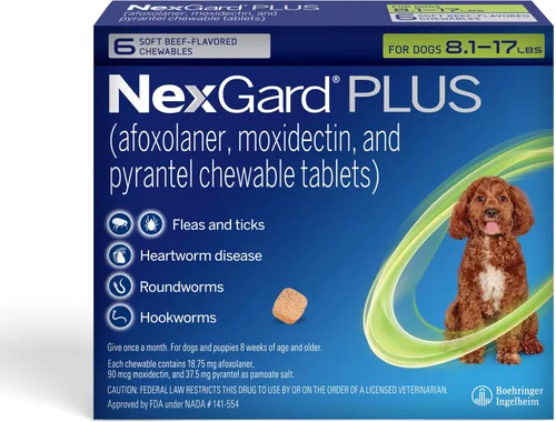 Vista 11 de NexGard Plus (afoxolaner, moxidectina y pirantel) Protección contra Pulgas y Garrapatas y Preventivo del Gusano del Corazón para Perros Masticables