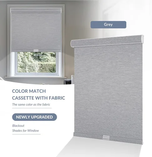 Vista 2 de Boolegon Persianas enrollables opacas para ventanas, inalámbricas, de tela con aislamiento térmico, protección UV, para el hogar, oficina