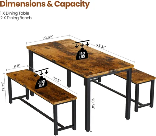 Vista 30 de DKLGG Juego de mesa de comedor para 4, mesa de cocina moderna y sillas para 4 tapas de madera y patas de metal ajustables, juego de mesa de comedor