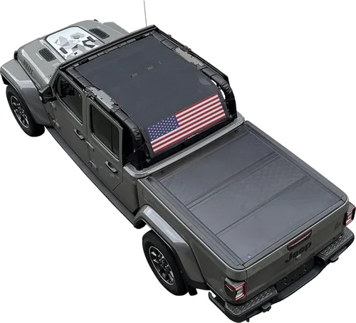 Vista 10 de Shadeidea JT - Parasol superior compatible con Jeep Gladiator, cubierta de malla para techo (2018-2023) - Bloqueador de ruido de viento y UV