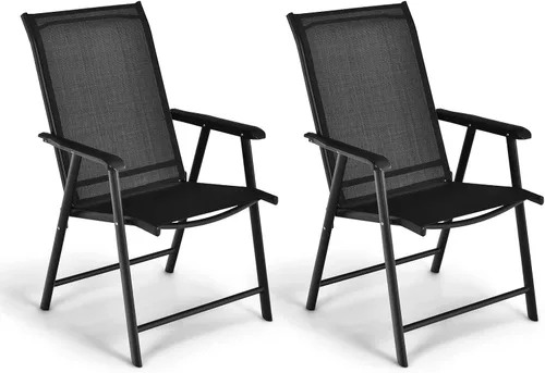 Giantex Juego de 2 sillas plegables para patio, sillas de comedor portátiles al aire libre con reposabrazos para porche, camping, piscina, playa,